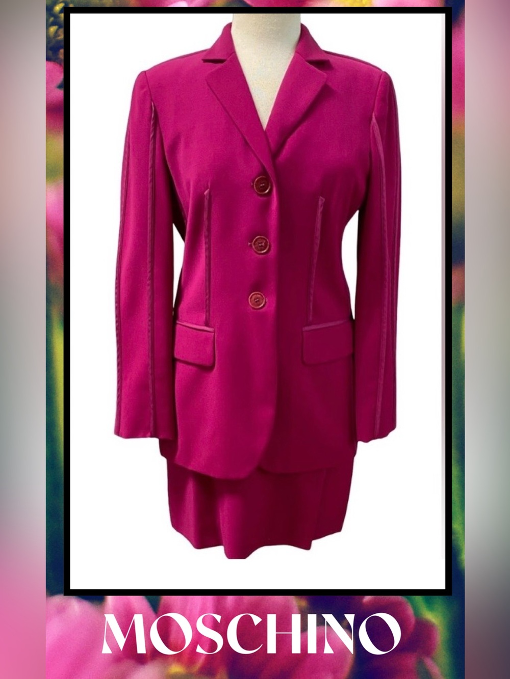 MOSCHINO Cheap & Chic Italy -Burgundy Virgin Wool 2pc Jacket Skirt USA 10